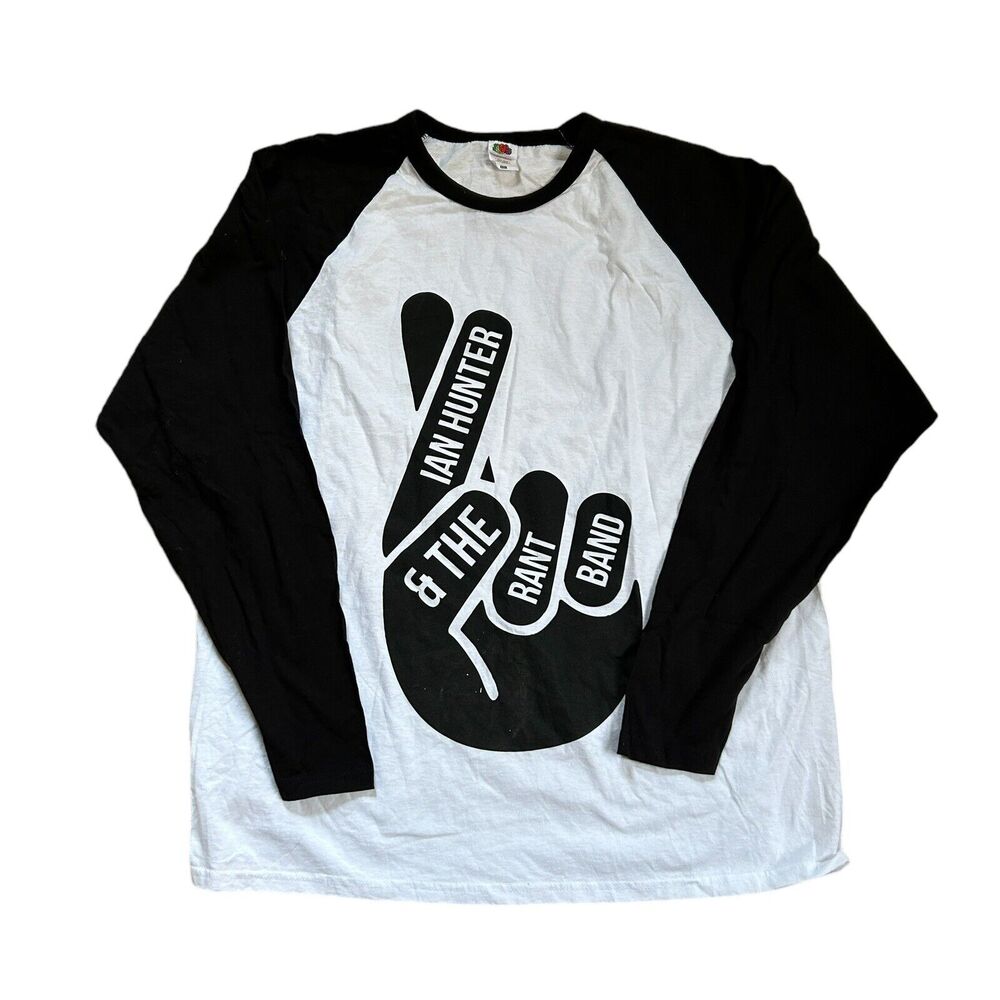 Vtg Ian Hunter & The Rant Band Long Sleeved Black White Baseball Tee XXL